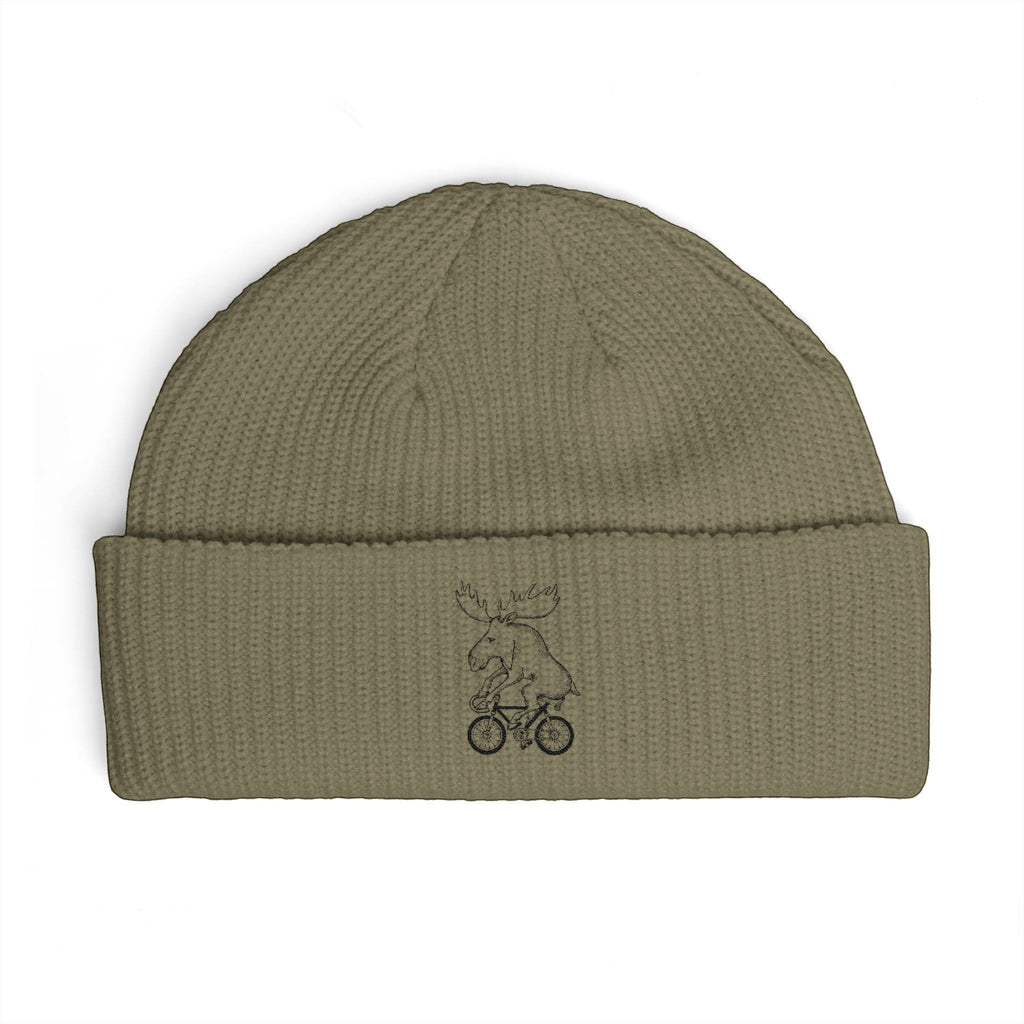 Embroidered Moose on Bike Cuff Beanie