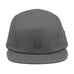 Rack & Cycle grey 100% cotton 5-panel cap with embroidered moose on a bike motif and adjustable strap.