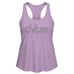 Rack & Cycle women's lilac racerback tank top with grey 'Cycle' graphic. Made from a soft cotton-poly blend.