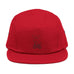 Rack & Cycle red 100% cotton five-panel cap with embroidered moose on a bike motif and adjustable strap.