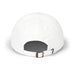Rack & Cycle white cotton dad cap with adjustable antique brass buckle and a whimsical moose embroidered on the front.