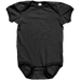 Rack & Cycle black 100% cotton baby bodysuit with a line art graphic of a moose riding a bicycle.