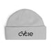 Rack & Cycle light grey acrylic fisherman beanie with wide ribbed knit and embroidered black 'Cycle' logo on the cuff.