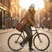 Rack & Cycle light grey acrylic fisherman beanie with embroidered moose on a bike motif on the cuff.