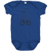Rack & Cycle royal blue 100% cotton baby bodysuit with a graphic of a moose riding a bicycle.