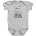 Rack & Cycle grey 100% cotton baby onesie with a black line drawing of a moose riding a bicycle.