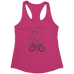 Rack & Cycle pink racerback tank top with a black line drawing of a moose riding a bicycle.