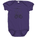 Rack & Cycle purple 100% cotton baby bodysuit with a black line drawing of a moose riding a bicycle.