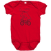 Rack & Cycle red 100% cotton baby onesie with a black graphic of a moose riding a bicycle.