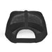 Rack & Cycle white and black trucker hat with mesh back and adjustable snap closure.